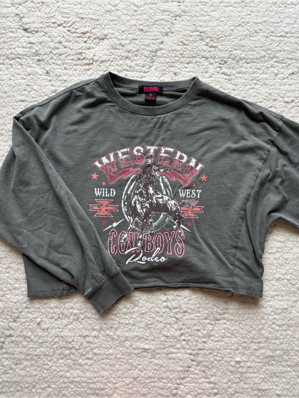Rock & Roll Cropped Western Cowboy Graphic Sweatshirt